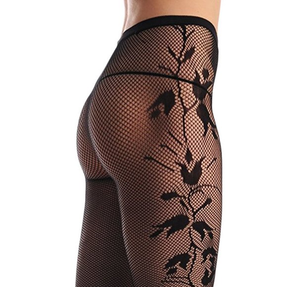 New Sexy Fishnet Floral Opaque Footless Tights - Picture 6 of 6